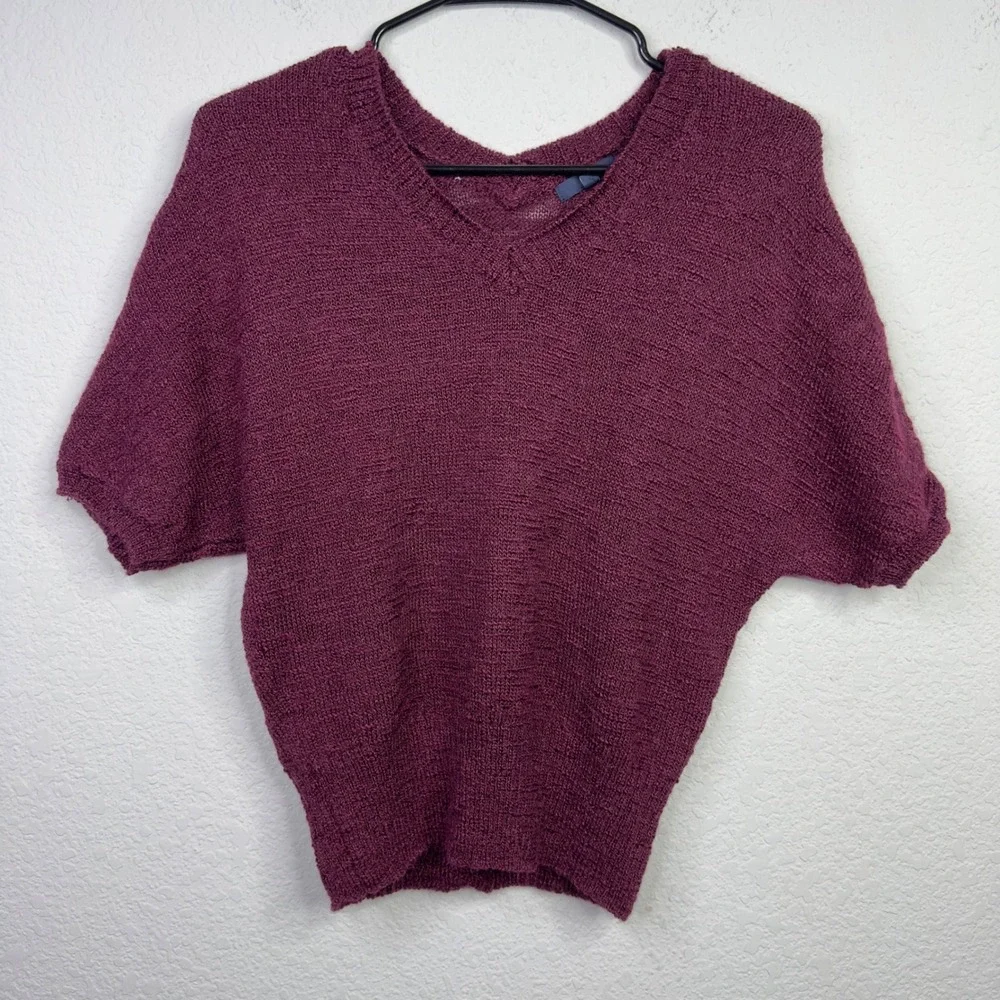 Gap Sweater Womens S Burgundy Wool Alpaca Short Sleeve‎ Office Preppy Minimalist